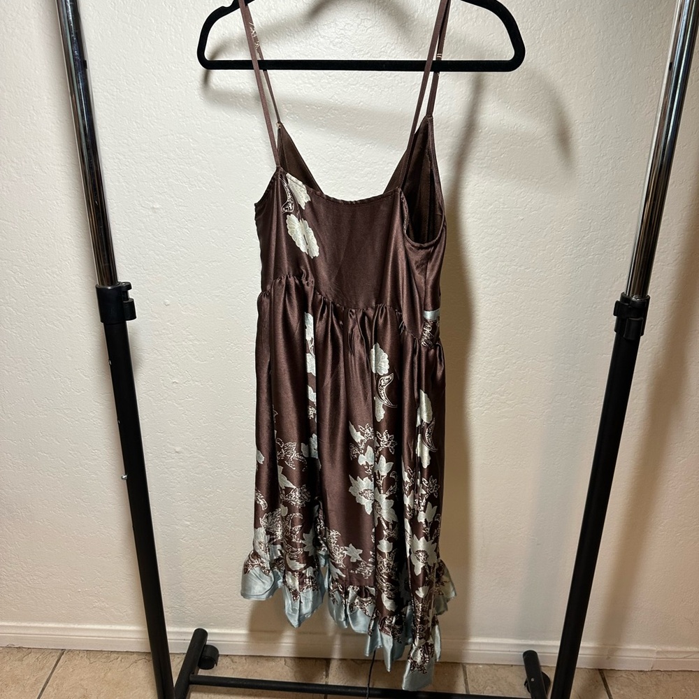 KAS DESIGNS SILK Vintage Brown Floral Dress with Ruffle Hem